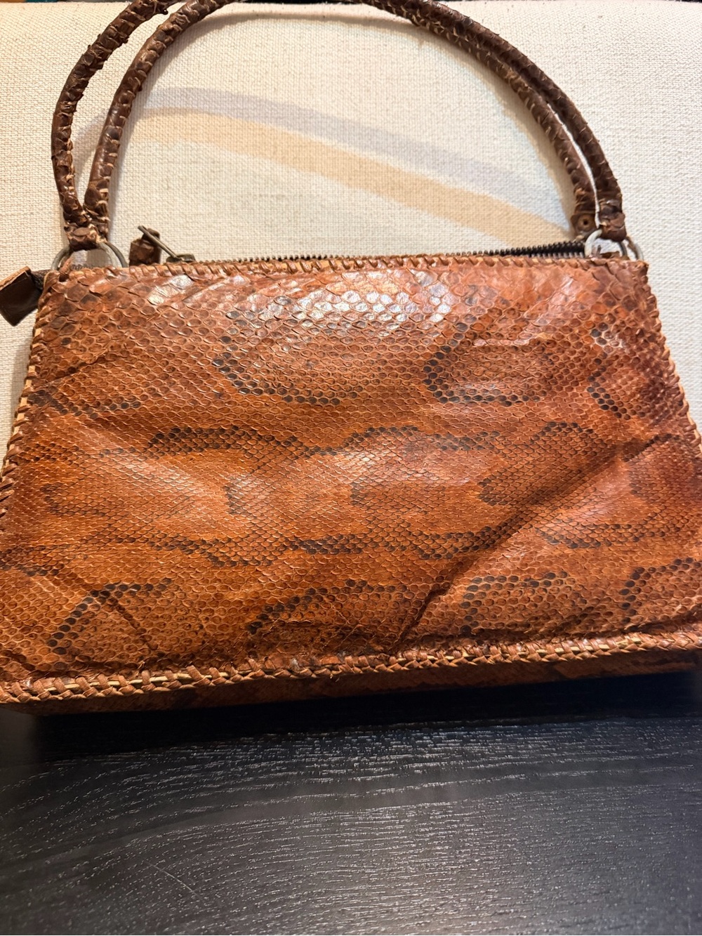 Vintage Brown Snakeskin-Effect Shoulder Bag